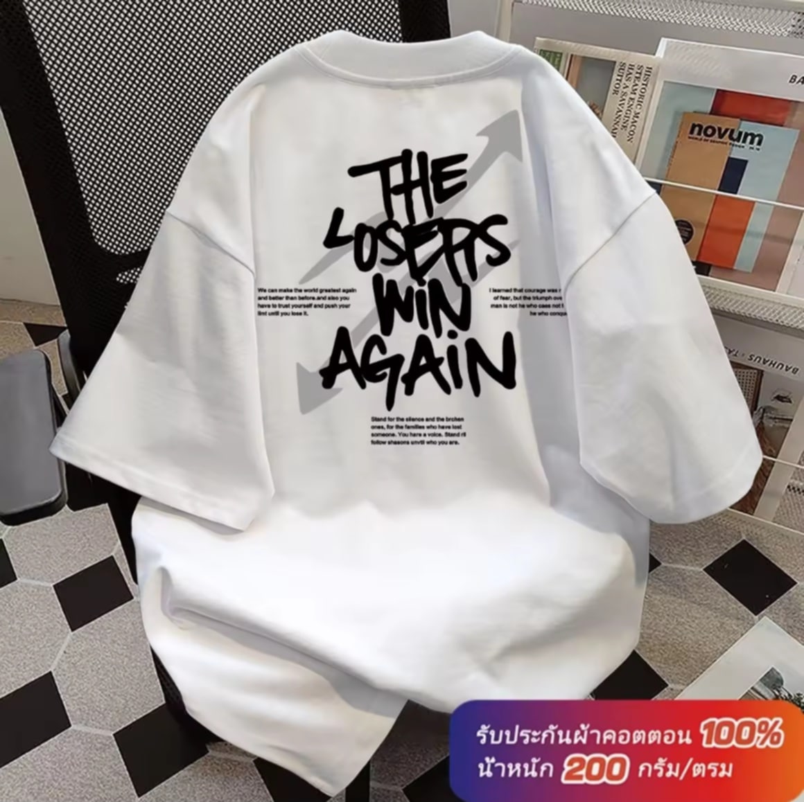 ເສື້ອຍືດຜູ້ຊາຍ ຄໍມົນ ຜ້າຝ້າຍ ສະໄຕລ໌ວິນເທດ ແຟຊັ່ນຄູ່ຮັກ ຮູບແບບ oversize ໃສ່ໄດ້ທັງຊາຍແລະຍິງ