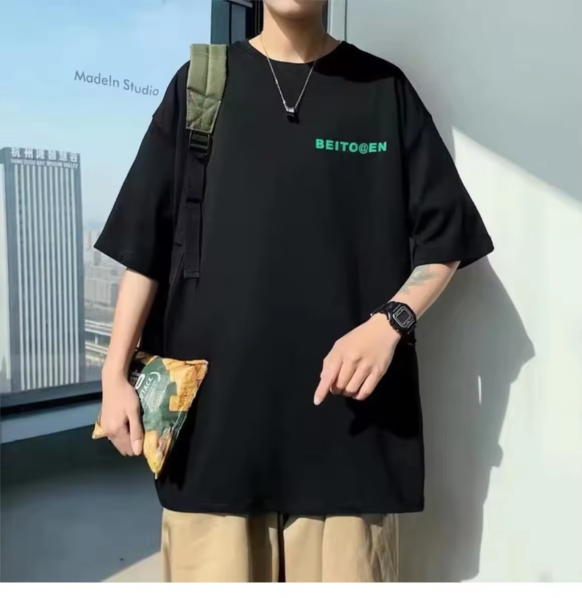 ເສື້ອຍືດຄໍກົມແຂນສັ້ນຜູ້ຊາຍ ✨ ເສື້ອຜ້າແຟຊັນຜູ້ຊາຍ ສໄຕລ໌ເກົາຫຼີ.