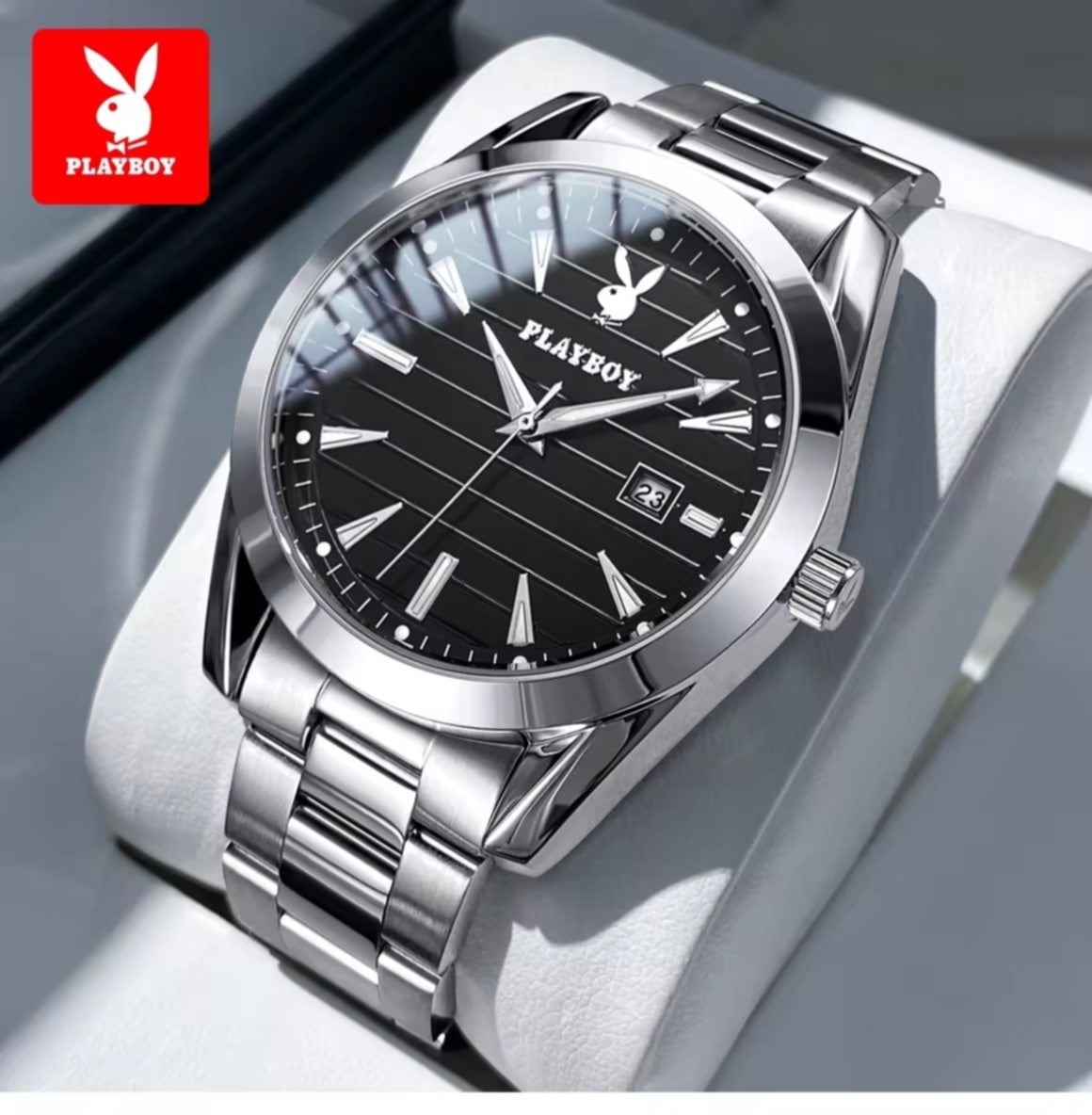 Playboy ແບບແທ້ ໂມງຊາຍກັນນ້ຳ   ໂມງທຸລະກິດ ດາຍສະຫນອງໄວ້ແສງ ສແຕນເລດສະຖິດ ຄວາມແຂງ Quartz