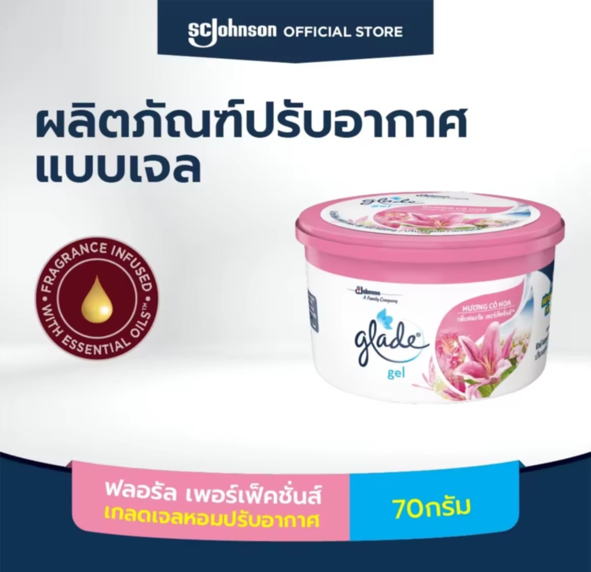 Glade Mini Gel Air Freshener  ປັບອາກາດໃນລົດ  ກຸຫຼາບດອກໄມ້ (Floral Perfection)  ຂະໜາດ 70g