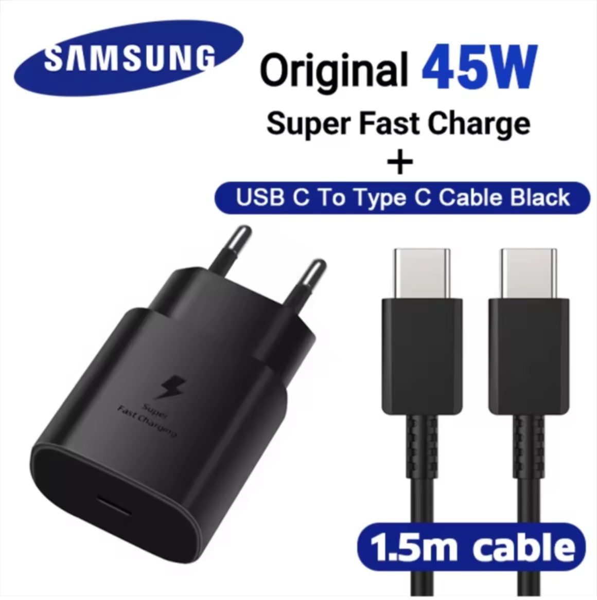ຊຸດຊາດ Samsung 45W ຊຸດຊາດຊຳຊຸງ ຫົວຊາດໄວ + ສາຍຊາດໄວ PD 3.0 Samsung Type-C ຫາ Type-C 5A Super Fast Charger ຫົວຊາດ + ສາຍຊາດ ຫົວຊາດ Samsung ຊຸດຊາດໄວ