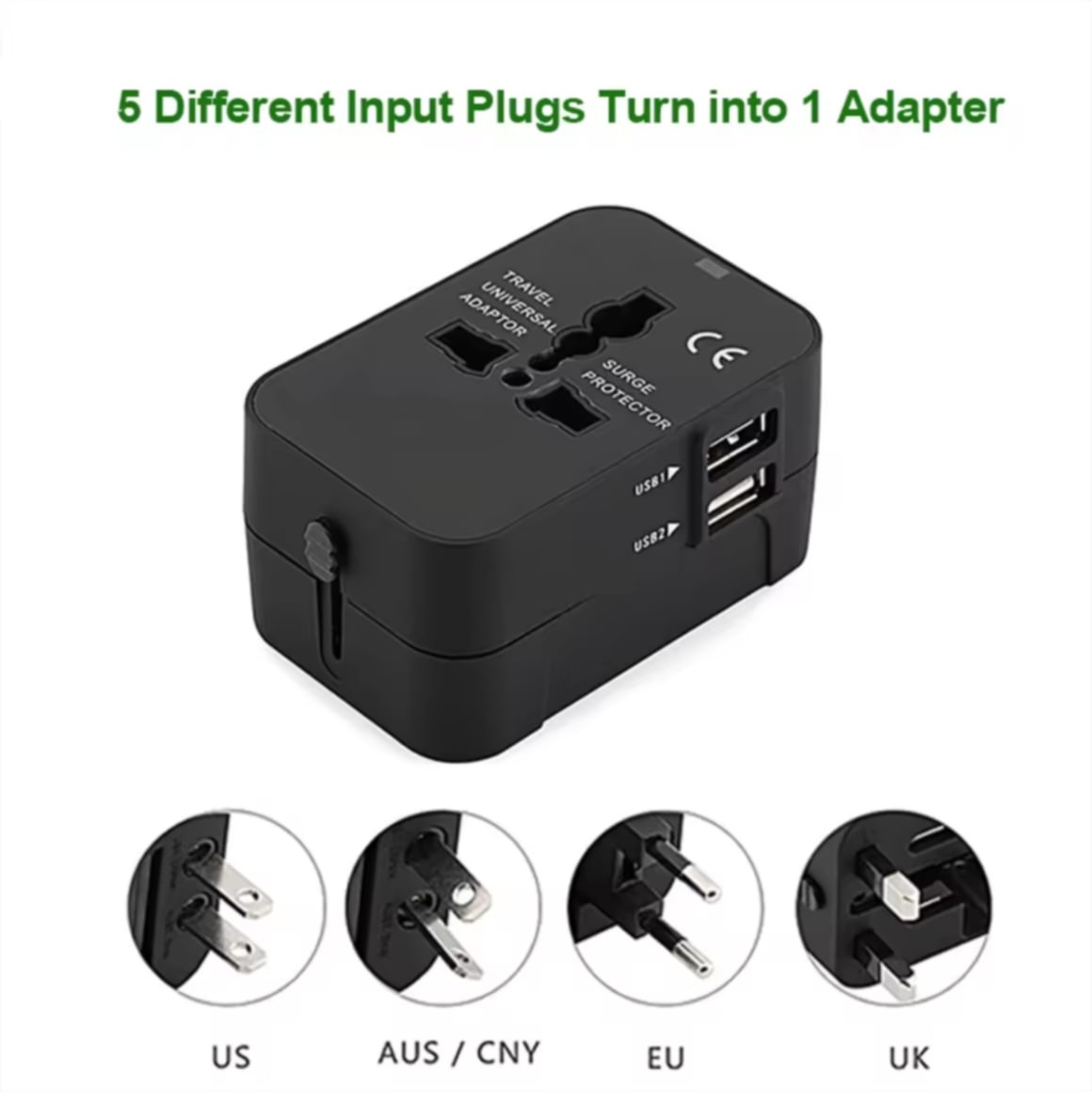 ຫົວແປງປລັກໄຟ ໃຊ້ໄດ້ທົ່ວໂລກ International Travel Adapter 2 USB Ports ອແດປເຕີ້ການເດີນທາງ ອະເດບເຕີ້ທົ່ວໂລກ Universal Worldwide Adapters B29