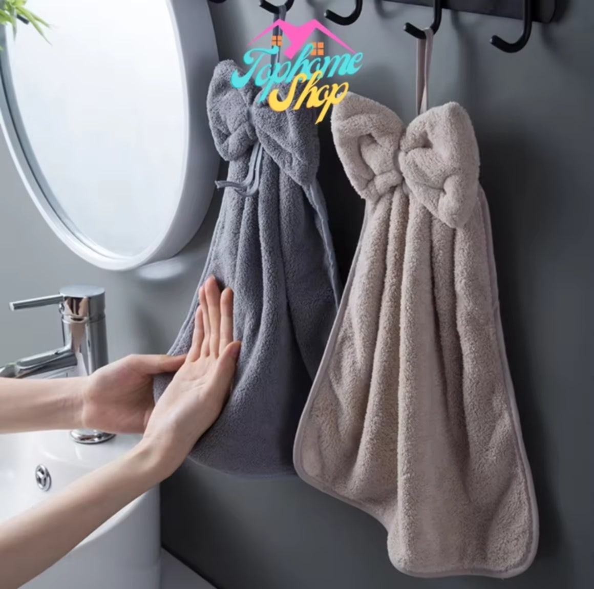 TopsHome ຜ້າເຊັດມືແບບແຂວນ ດູດຊຶມນ້ຳໄດ້ດີ ເໝາະສຳລັບຫ້ອງຄົວ ແລະ ຫ້ອງນ້ຳ ແຫ້ງໄວ