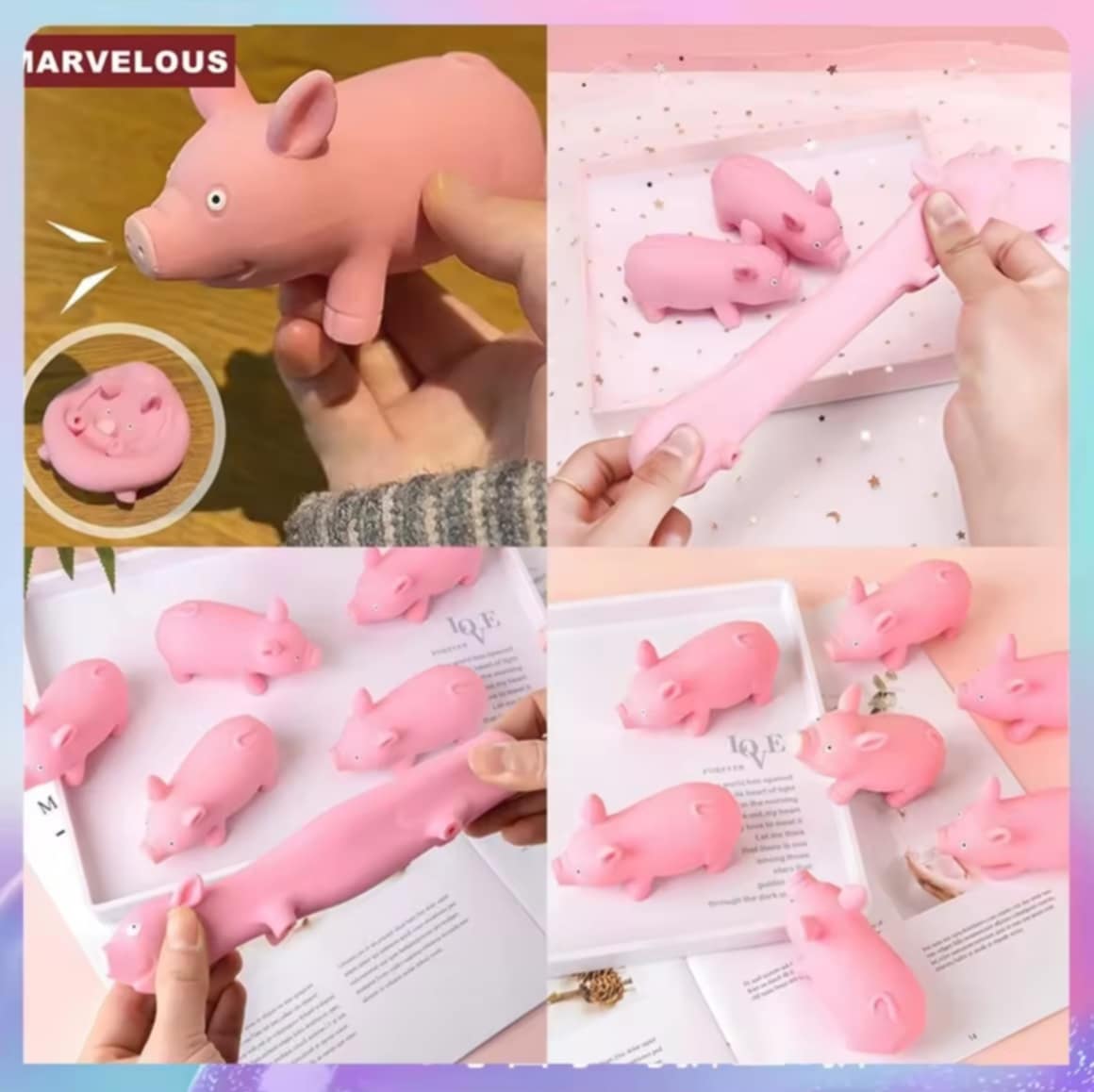 ຕຸກກະຕາບີບມືຮູບໝູ ຂອງຫຼິ້ນນຸ່ມ ບີບແລ້ວຍືດໄດ້ ຂອງຫຼິ້ນໝູນ້ອຍນ່າຮັກ ຂອງຫຼິ້ນບັນເທົາຄວາມຄຽດ