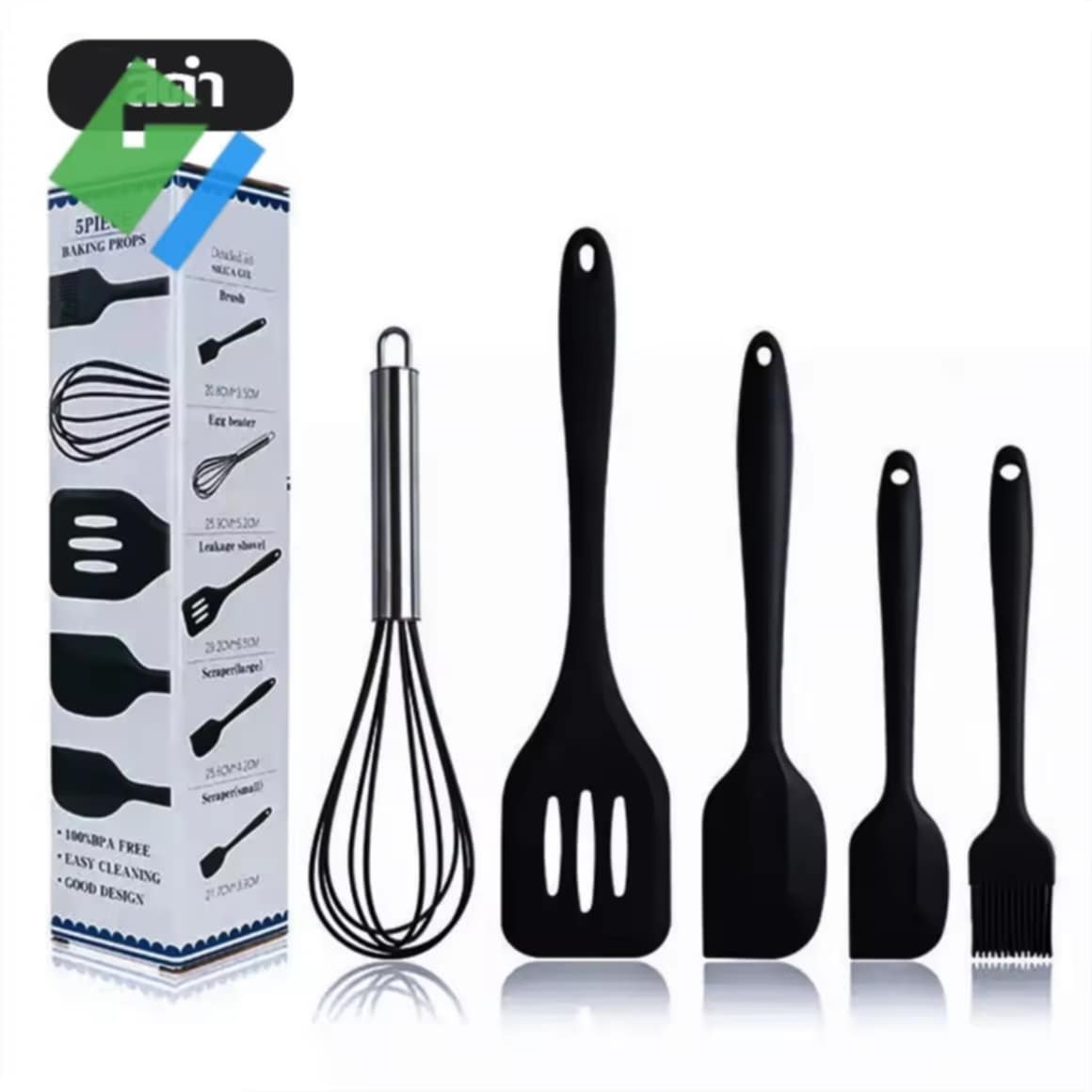 ຊຸດເຄື່ອງຄົວ | ຊຸດຕະຫລິວຊິໂລໂຄນ | ຊຸດເຄື່ອງຕະຫລິວ ແປງທາເນີຍ ທົນຄວາມຮ້ອນສູງ, ບໍ່ລະລາຍ | ຕະຫລິວ, ໄມ້ພາຍ | ຊຸດຄົວ 5 ຊິ້ນ