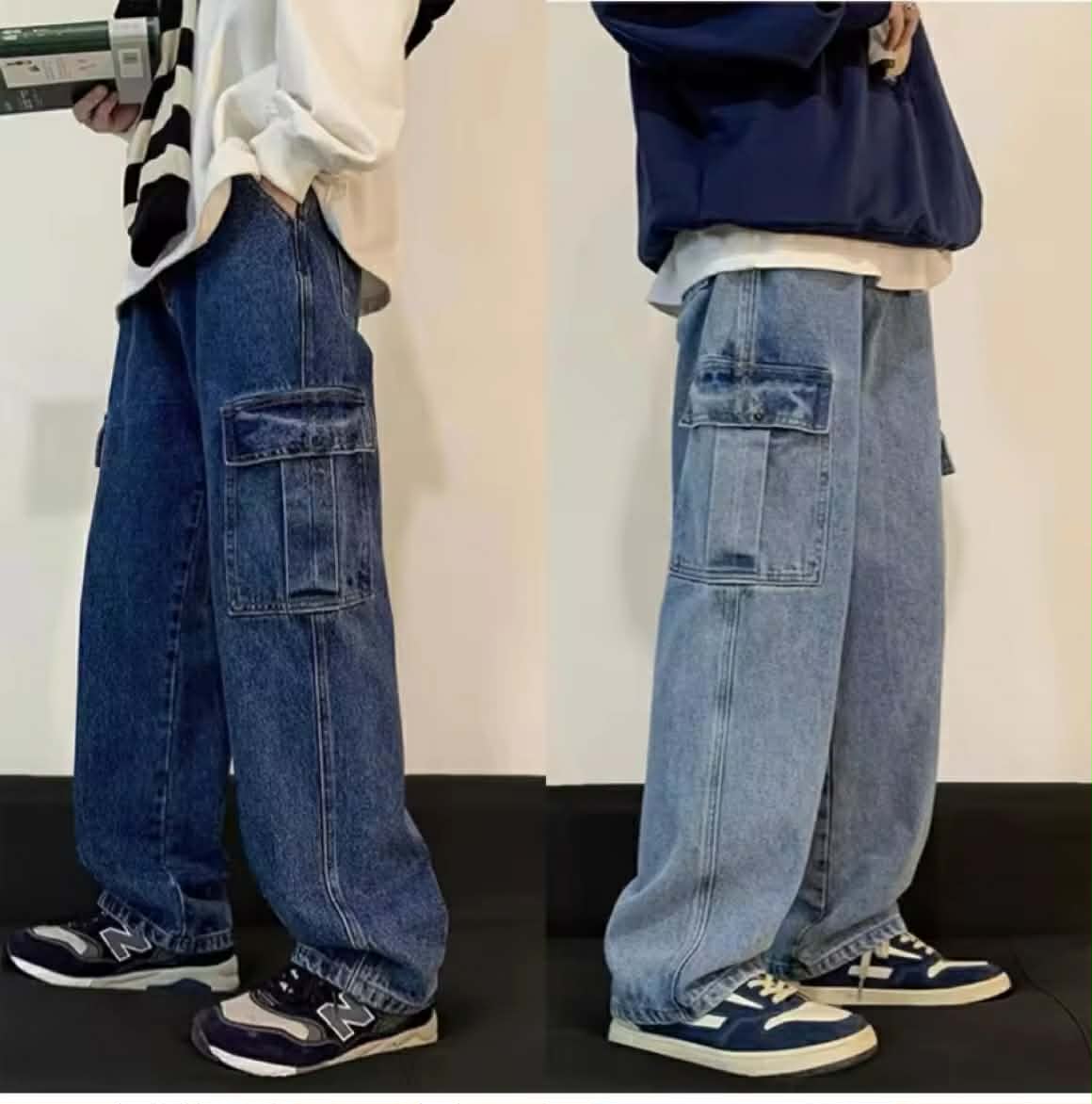 jeans ໂສ້ງຍີນສ໌ຄາໂກ ໂສ້ງຍີນຂາຍາວ ໂສ້ງຂາຍາວ ມີກະເປົາຫຼາຍຂຶ້ນ ສະໄຕລ໌ Y2K