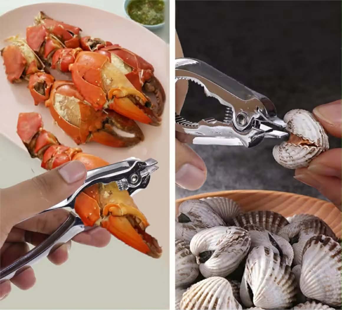 ອຸປະກອນແກະຫອຍແຄງ | ທີ່ຫນີບປູ | ຄີມເປີດປາກຫອຍແຄງ | ອຸປະກອນແກະຫອຍ ຜະລິດຈາກສແຕນເນລສແທ້ 100% | ຫອຍແຄງ | ເຄື່ອງຄົວ ແກະຫອຍ